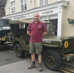 Hungerford Arcade Vintage Military Vehicles D Day Andy with his Willys Jeep